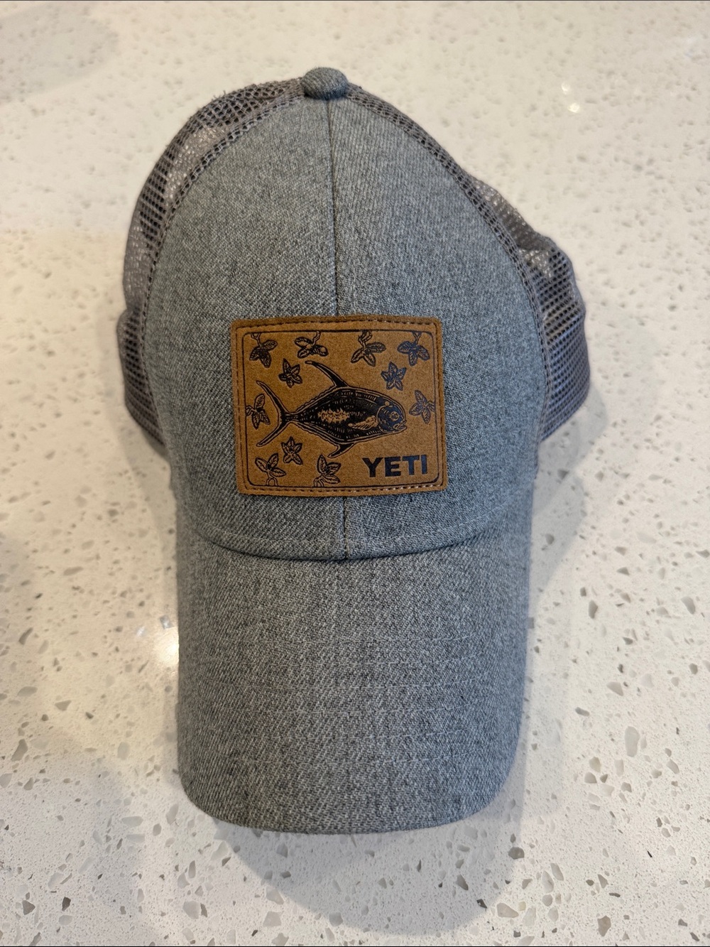 Yeti Heather Gray Trucker Cap with Brown Leather Patch